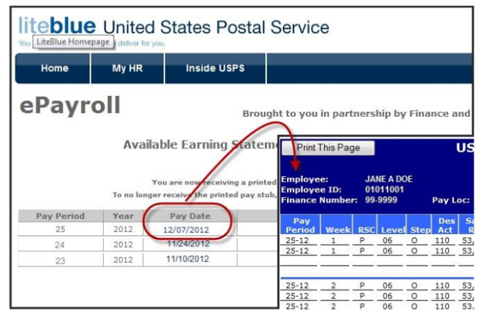 USPS liteblue epayroll login