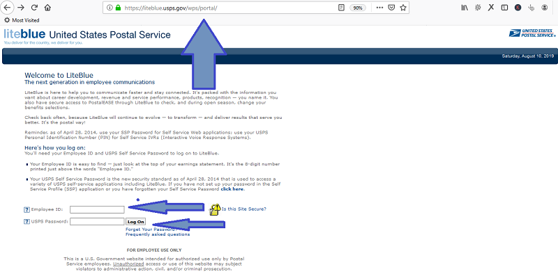 www.liteblue.usps.gov website login page